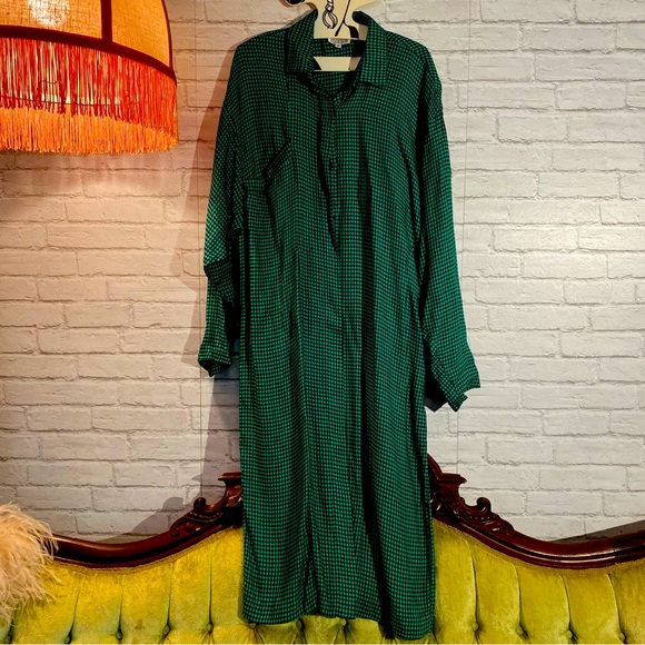 VINTAGE Dress MODA INTL Green Black Checkered Plaid Pencil Bottom Roomy Top 8 - Picture 1 of 16